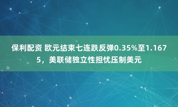 保利配资 欧元结束七连跌反弹0.35%至1.1675，美联储独立性担忧压制美元